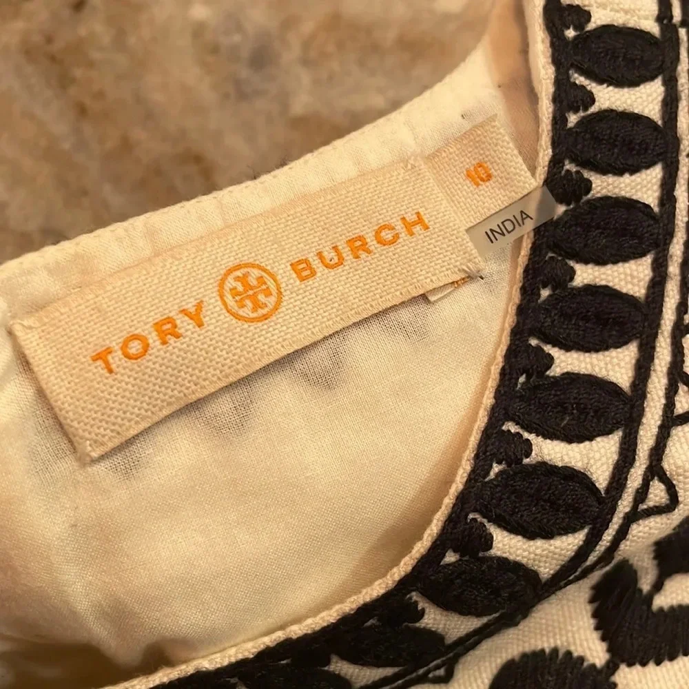 Tory Burch Camille Contrast-Embroidered Shift Dress In White